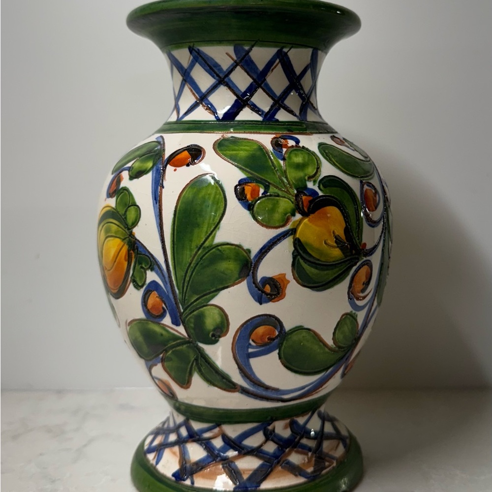 Vintage Hand-Painted Floral Ceramic Vase